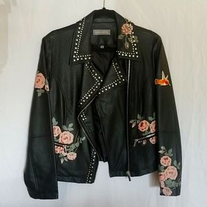 Studded, Faux Leather Black Jacket, M